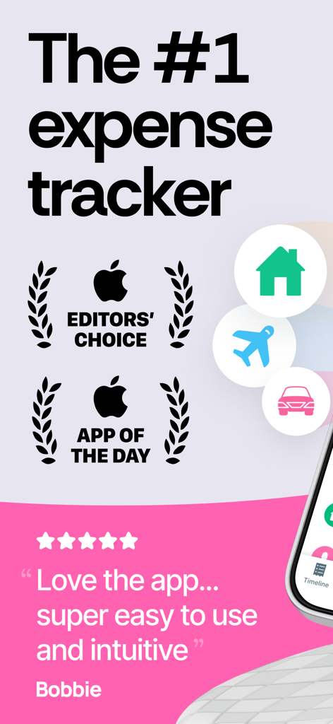 Expense & Budget App: Spendee - Spendee expense tracker showcasing Apple Editors Choice award and a positive user review
