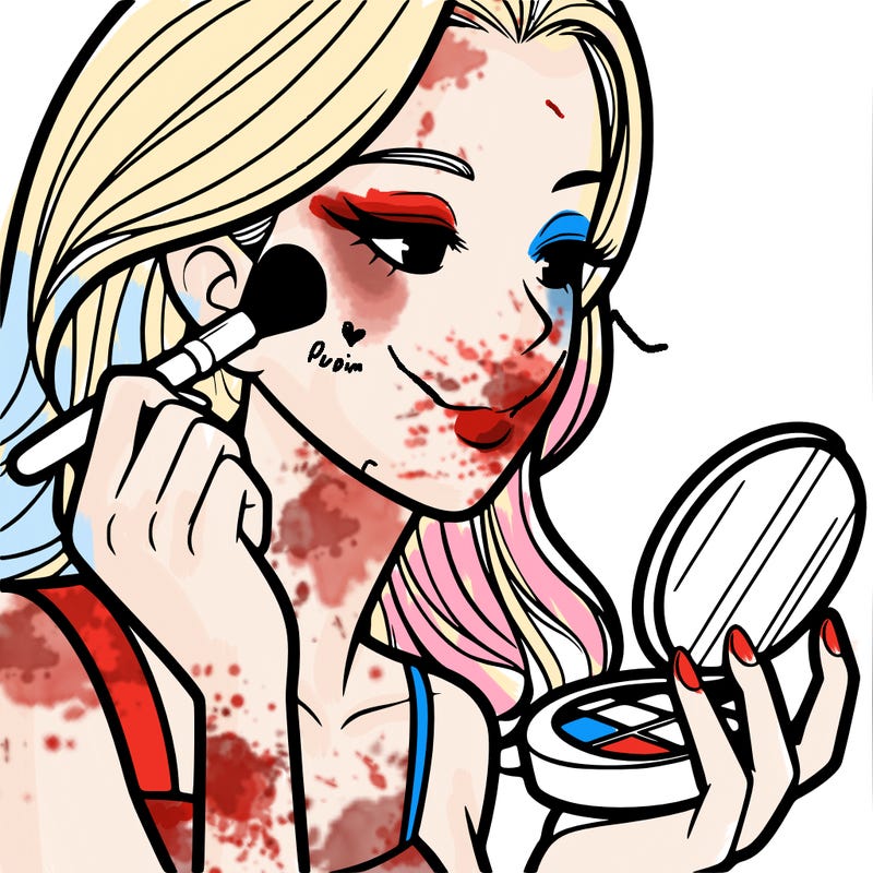 little girl putting on makeup