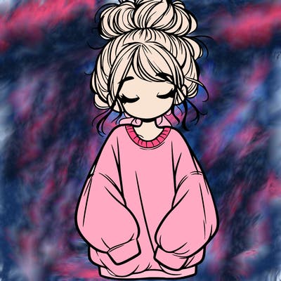girl with baggy sweatshirt and messy bun