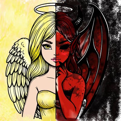 realistic angel half demon