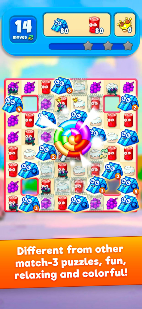 Sugar Heroes - World match 3 - Colorful match 3 puzzle board from Sugar Heroes game with a rainbow lollipop booster