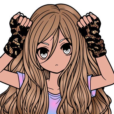 long haired girl with fingerless gloves