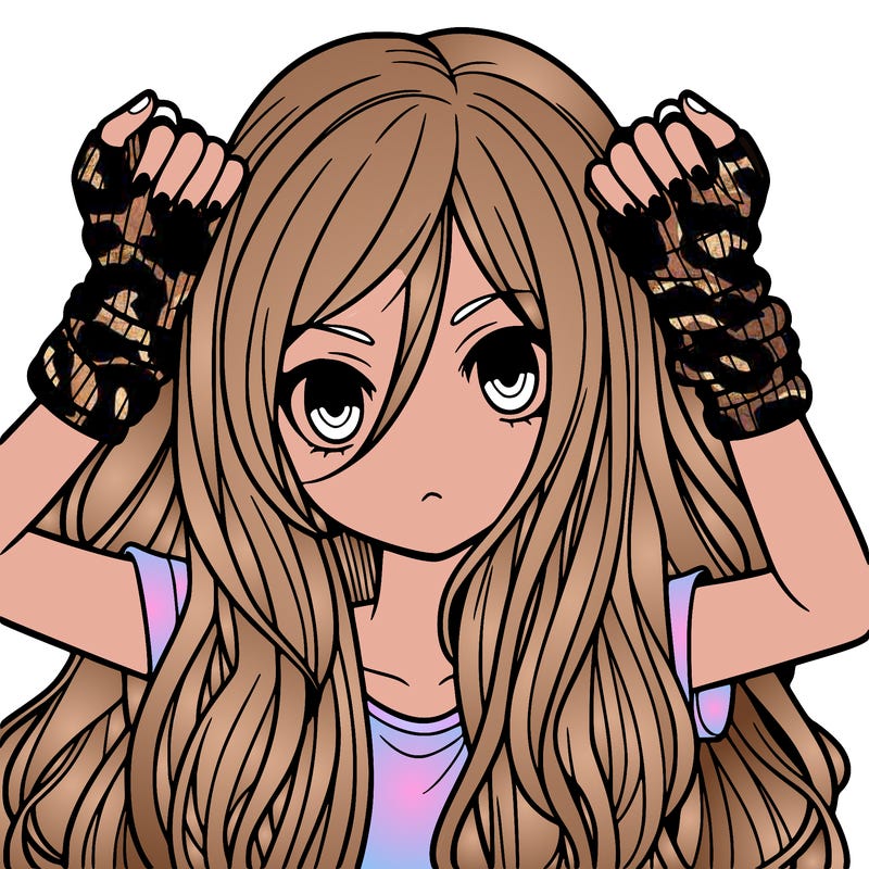 long haired girl with fingerless gloves