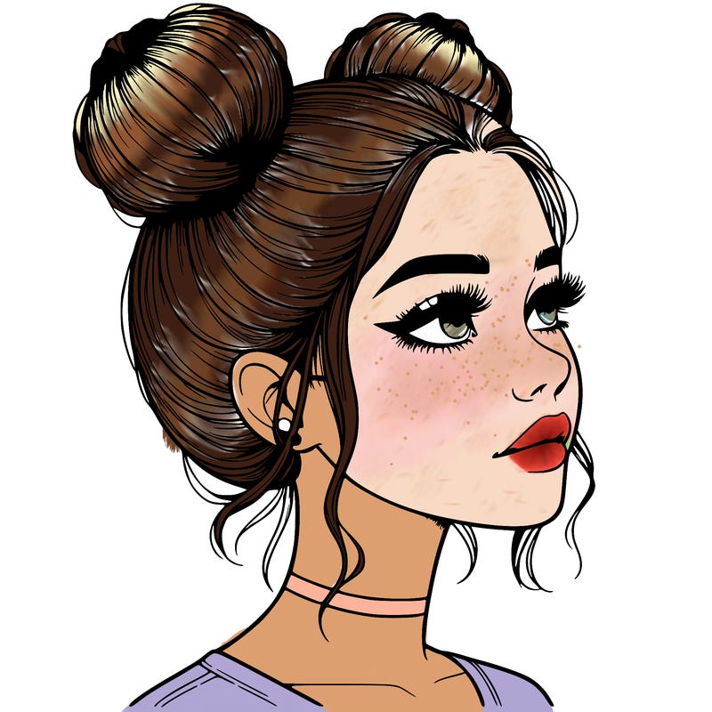 realistic girl with buns on the top of her head