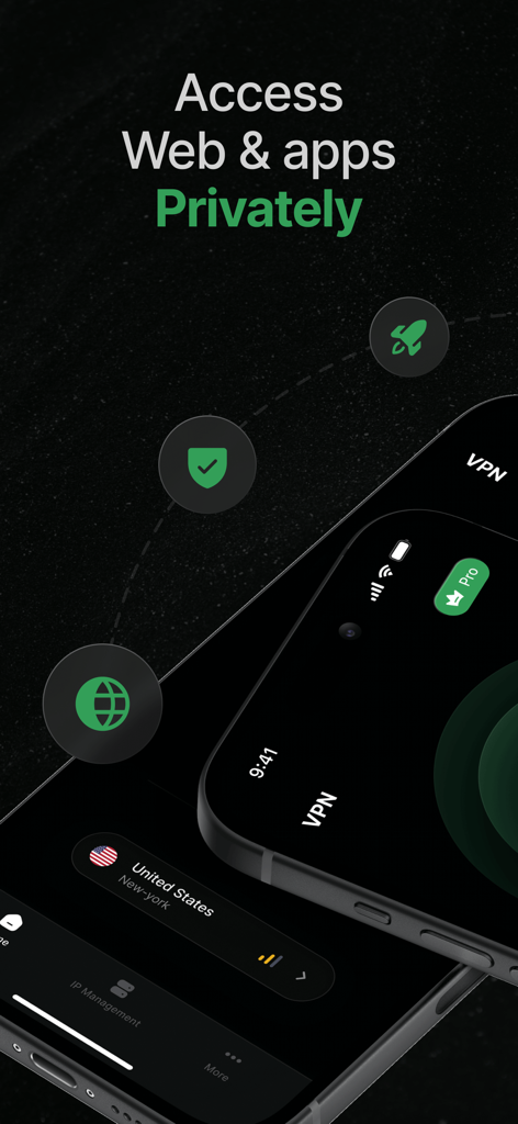 Star VPN app interface on iPhone featuring the text Access Web and apps Privately with security icons