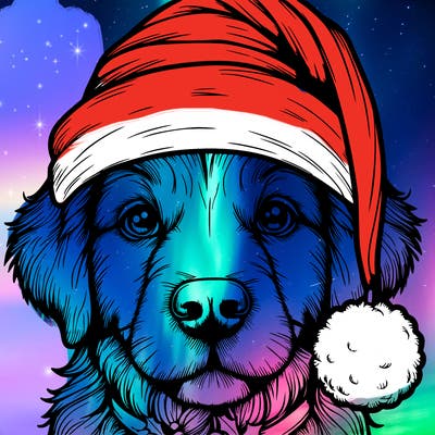 realistic dog with a christmas hat
