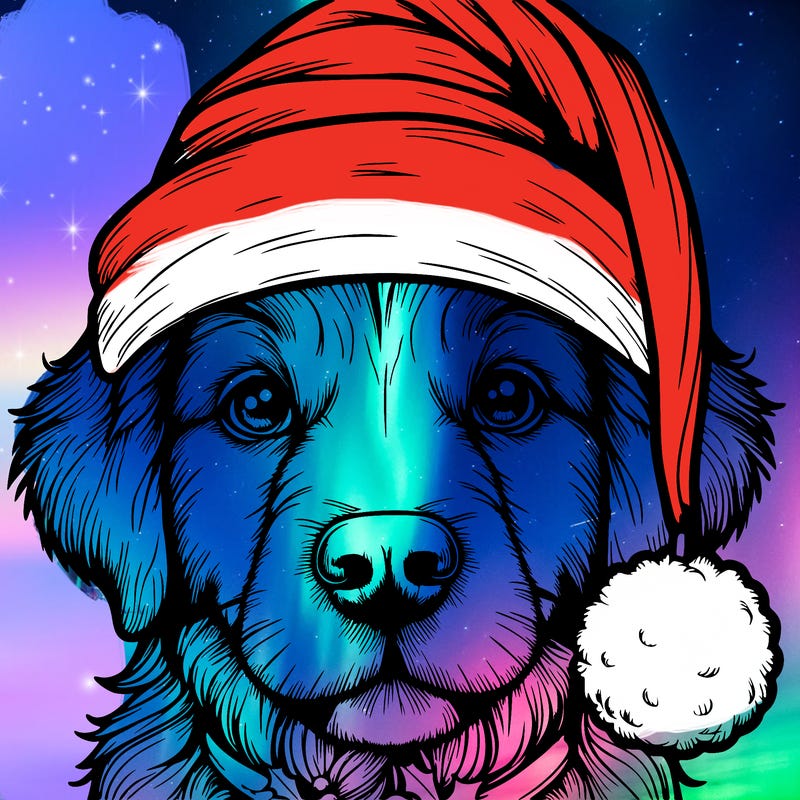 realistic dog with a christmas hat