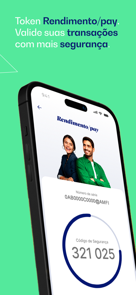 Smartphone displaying the Rendimentopay security token screen for validating transactions