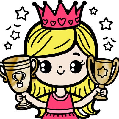 girl with a crown of trophies