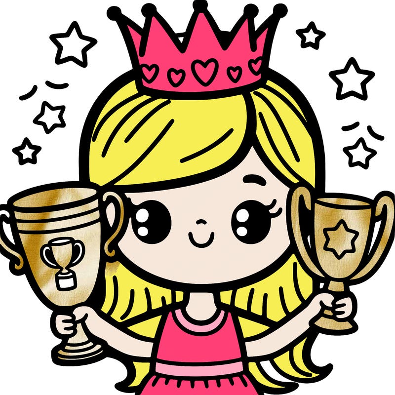 girl with a crown of trophies