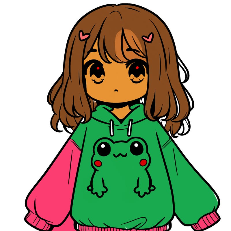 girl wearing frogging sweatshirt