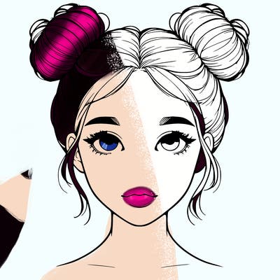 realistic girl with two buns on top of her head