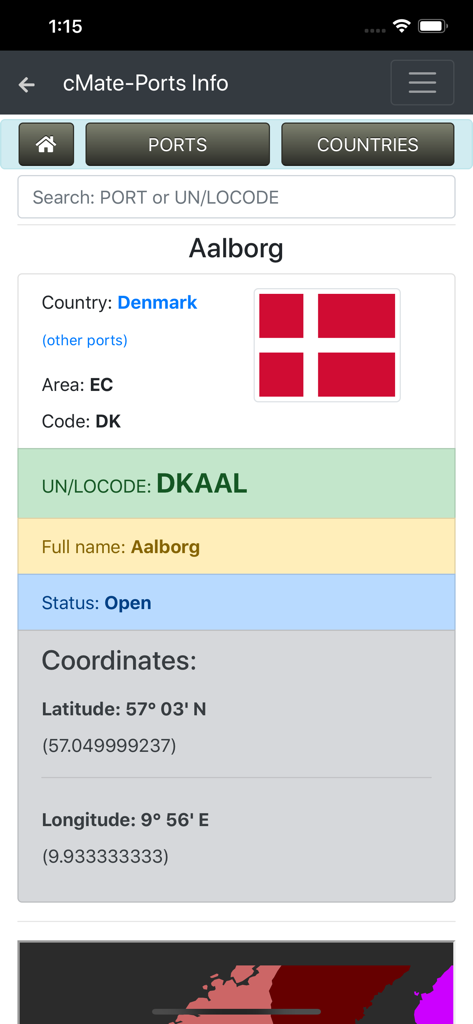 Maritime port information for Aalborg Denmark featuring UN LOCODE and geographic coordinates