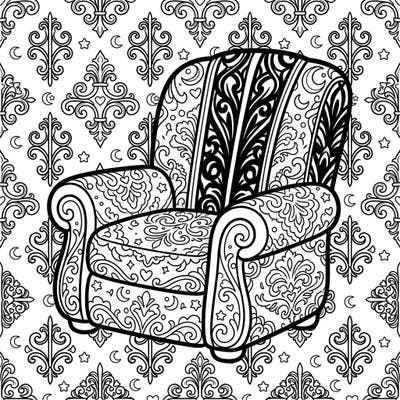 This unique coloring page combines the comfort of a recliner with charming Kawaii aesthetics and an elegant Gothic vibe, offering a delightful blend of styles. Dive into intricate patterns and find your artistic escape with this cozy yet mysterious design.
