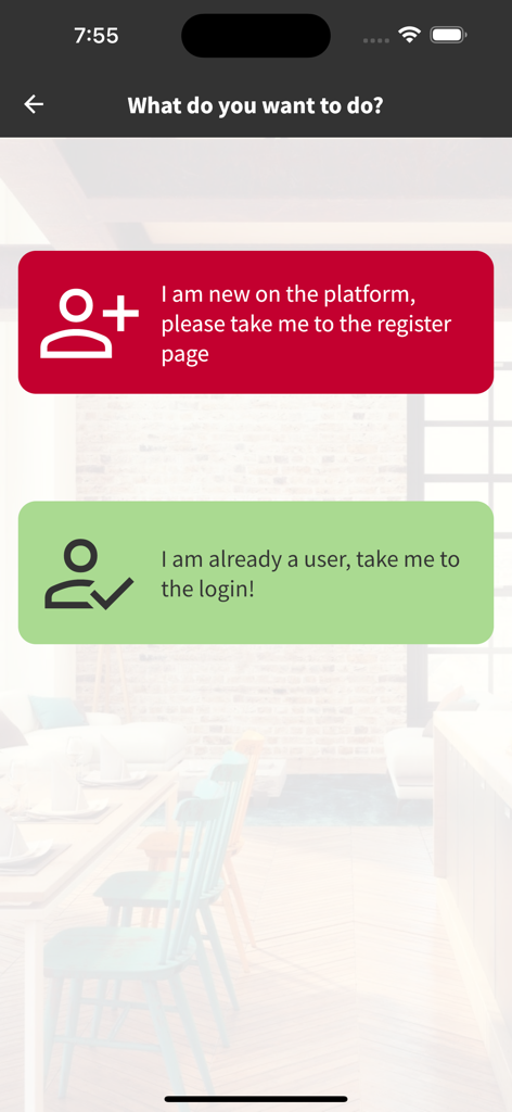 CSNET Home - CSNET Home app onboarding screen with options to register or login