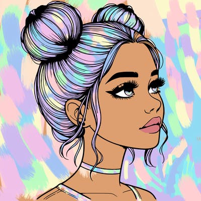 realistic girl with buns on the top of her head