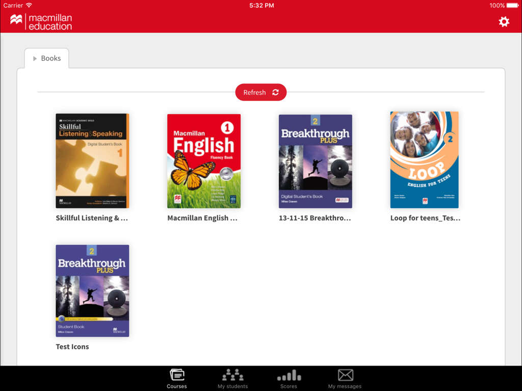 MEE2 - Mac Ed Everywhere - Digital library screen of the MEE2 app featuring various Macmillan Education textbooks.