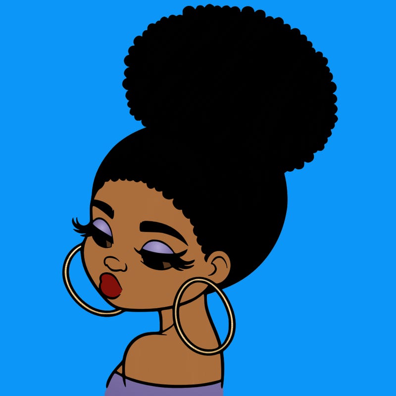 black grown woman with one puffy ponytail