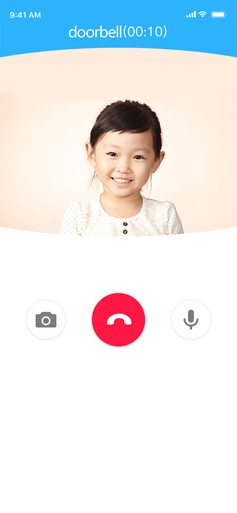 Clever Dog app interface showing a smart doorbell video call with a smiling child.