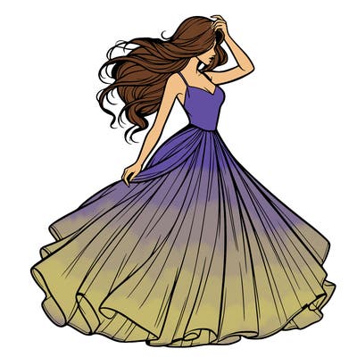 realistic woman with dress flowing in the wind