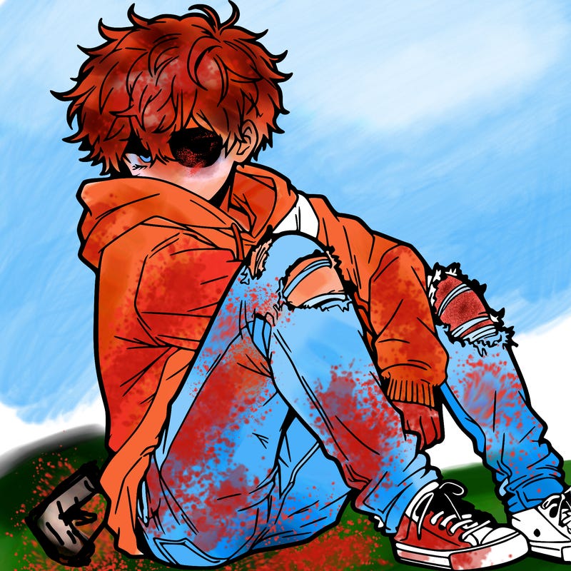 a male hoddie ripped jeans messy hair anime