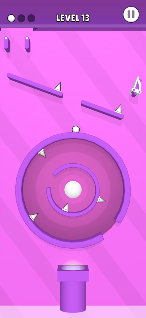 Balls Factory! - White ball navigating a rotating circular maze with spikes in Balls Factory level thirteen