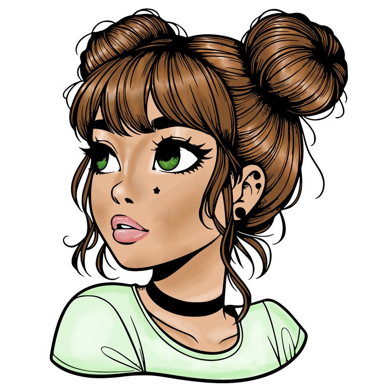 realistic girl with spacebuns