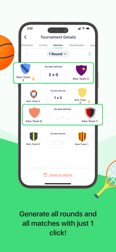 PlayoffZone: Tournament maker - PlayoffZone app screen displaying generated tournament rounds and match results