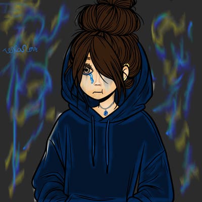 girl in oversized hoodie and messy bun