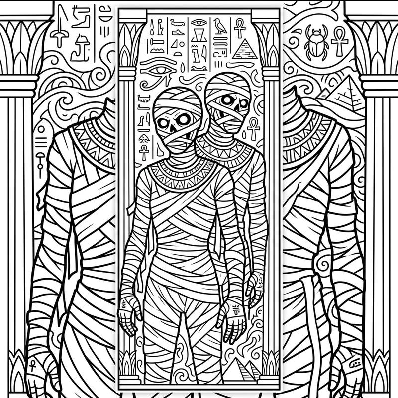 Delight in the mystique of ancient Egypt with this unique mummy-themed bookmark coloring page. Perfect for seniors, its large outlines and engaging details offer a relaxing and stimulating creative activity.