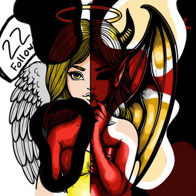 realistic angel half demon