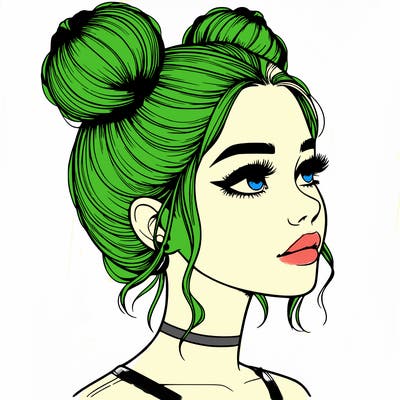 realistic girl with buns on the top of her head