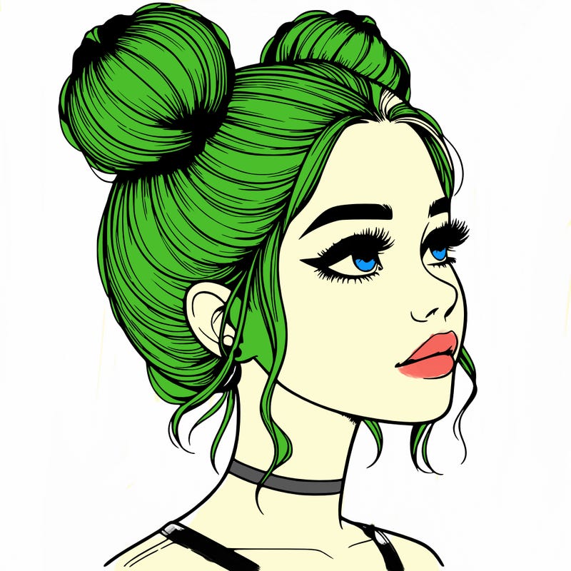 realistic girl with buns on the top of her head