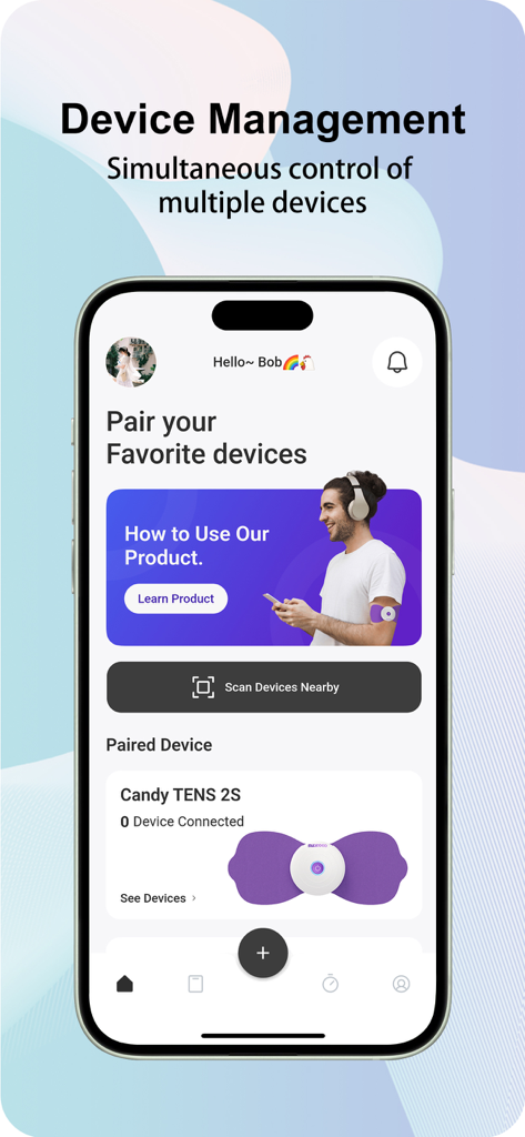 DOMAS - Interfaccia dell'app DOMAS per la gestione del dispositivo e l'accoppiamento Bluetooth con unità TENS