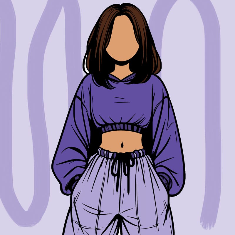 realistic girl faceless with baggy pants and a crop top