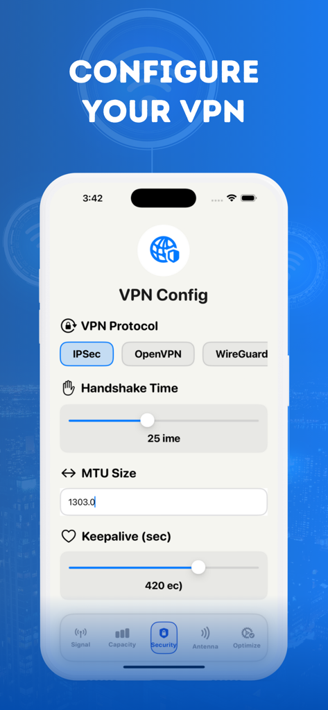 Interface de configuration VPN avec les paramètres du protocole et de la poignée de main