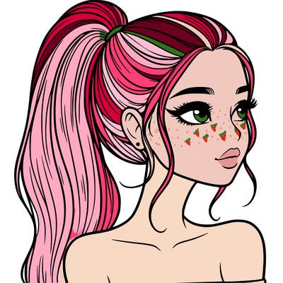 a beautiful and realistic girl with a high pony tail