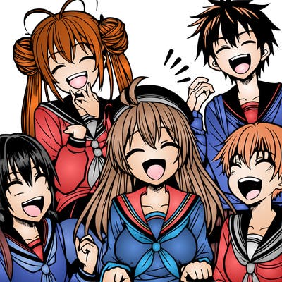 manga characters laughing