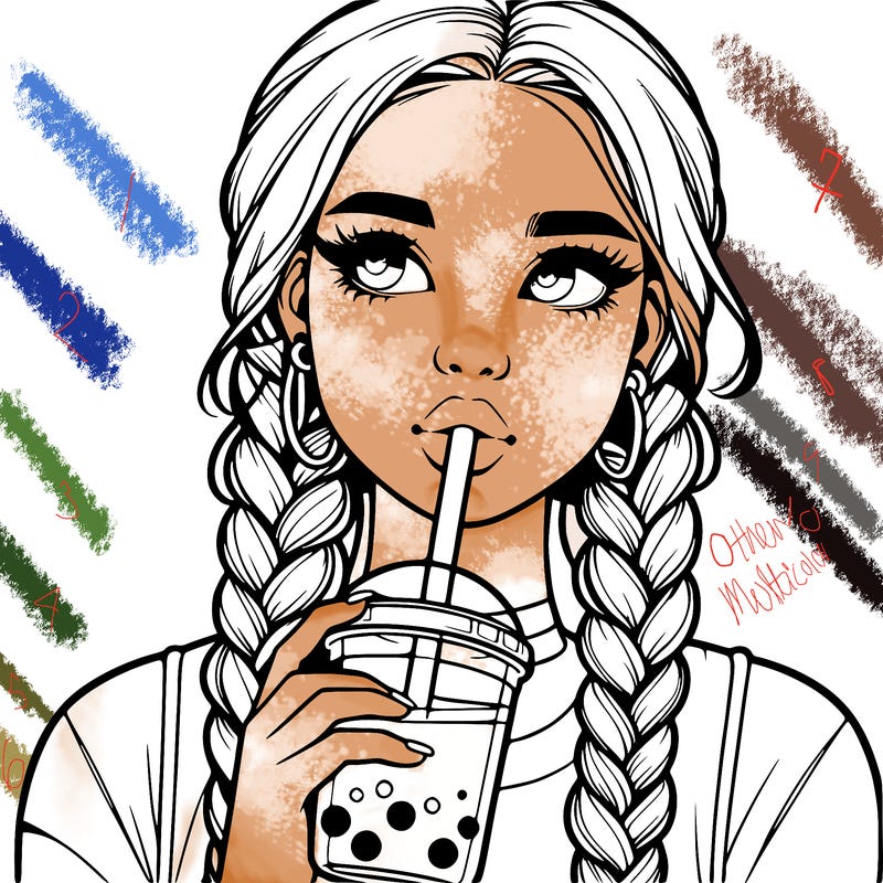 realistic girl with braided hair drinking boba