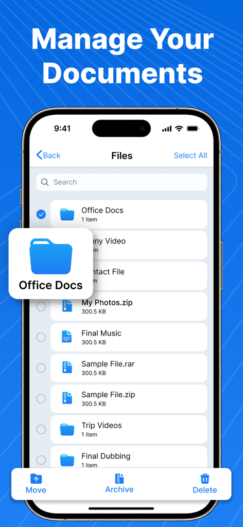 Zip & RAR Extractor - Unzip 7z - Zip and RAR Extractor app interface showing document management and file compression options