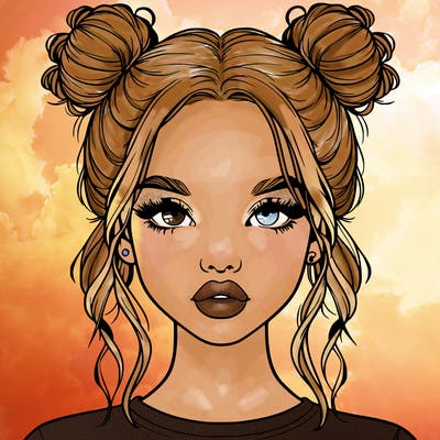 realistic girl with two buns in hair and lips