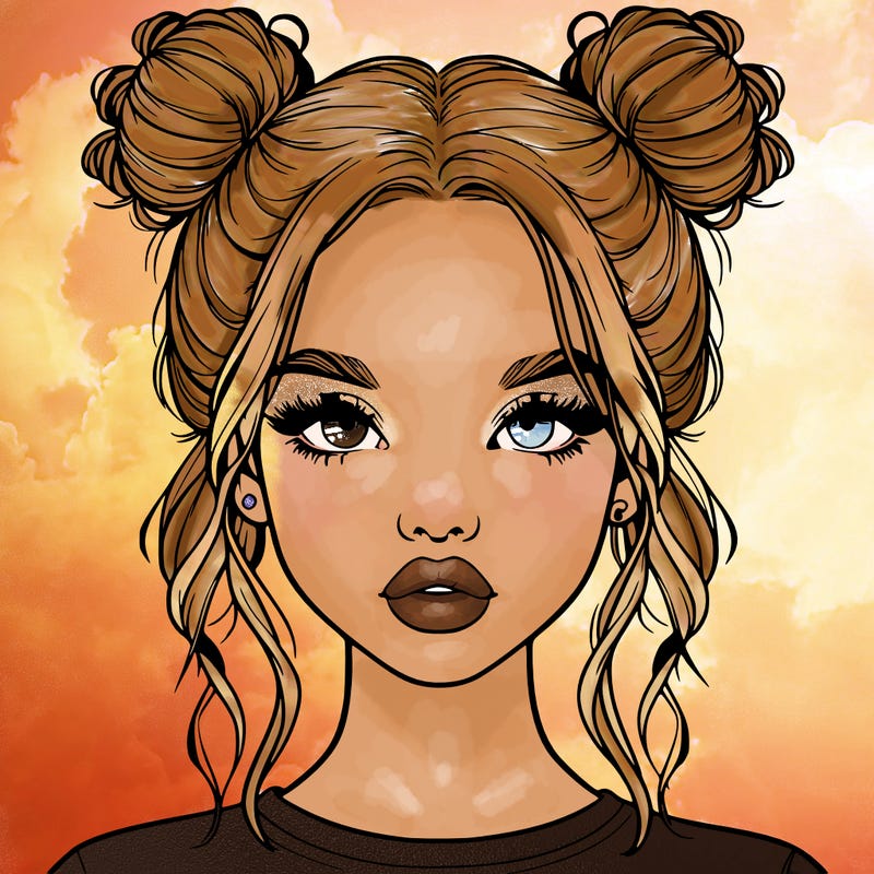 realistic girl with two buns in hair and lips