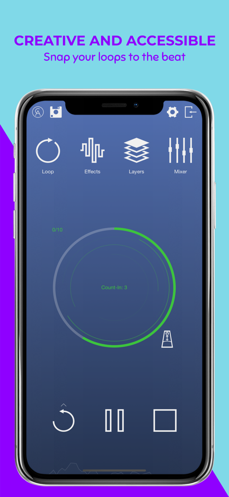 One Loop mobile app interface showing studio quality looping and recording tools on a smartphone screen