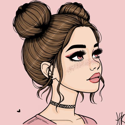 realistic girl with buns on the top of her head