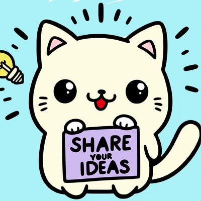 a cute cat saying share your ideas