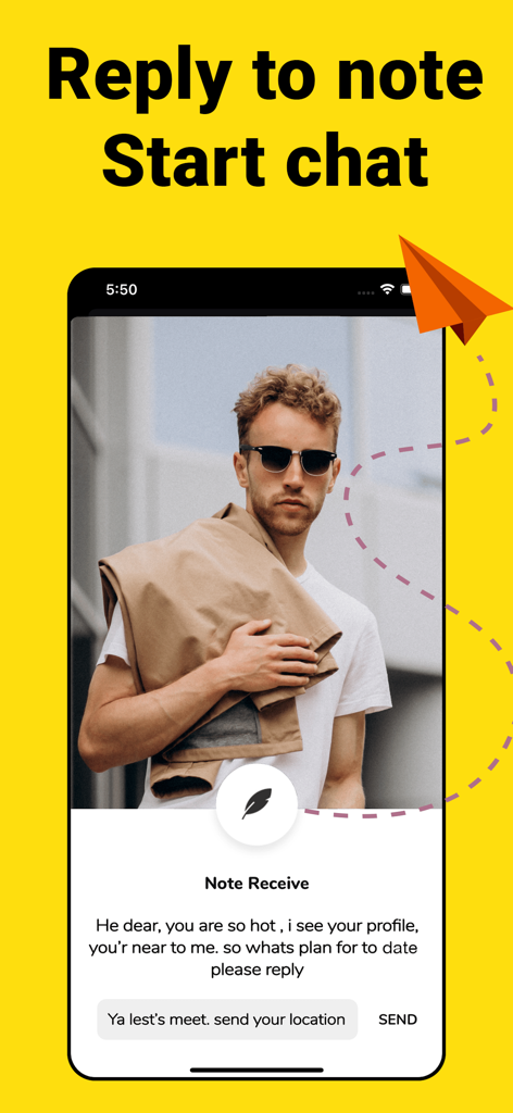 Mature Dating App- Flirt, Meet - Interface of the Mature Dating App showing the reply to note and start chat feature.