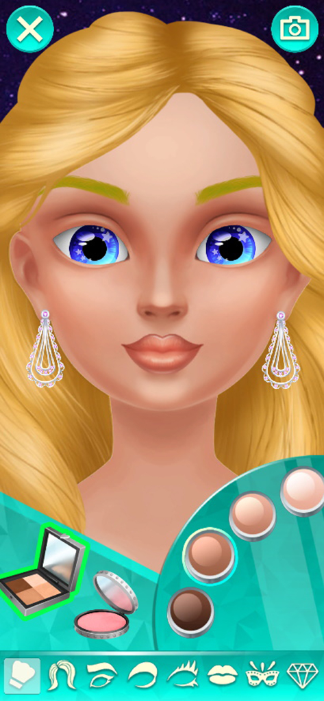 Makeup Games for Fashion Girls - Virtual makeup game interface with a blonde girl character