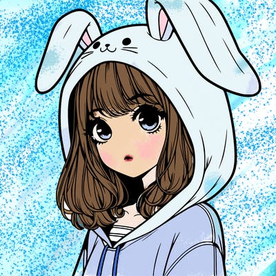 realistic girl wearing a bunny hoodie