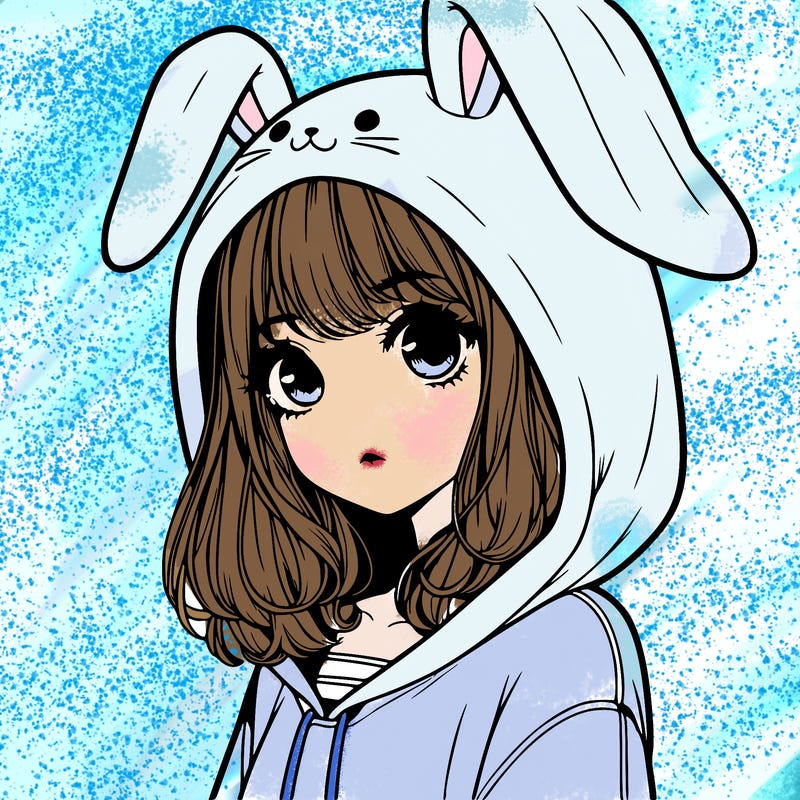 realistic girl wearing a bunny hoodie