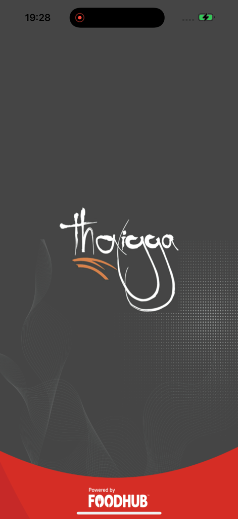 Thaigga food delivery app splash screen featuring the logo and Foodhub branding